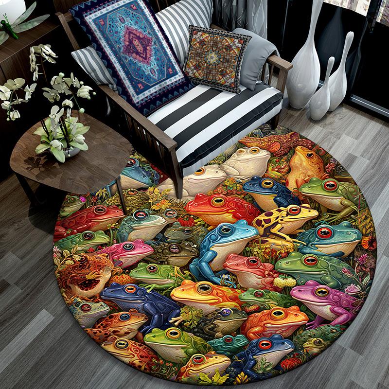 Frogs Round Area Rug,Carpet Rug for Living Room Bedroom Sofa Playroom Decor,Non-slip Floor Mat