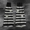 Harajuku Women Autumn Leg Warmers Socks Japanese Gothic Striped Sequins Stars Knitted Long Socks Punk Baggy Foot Covers