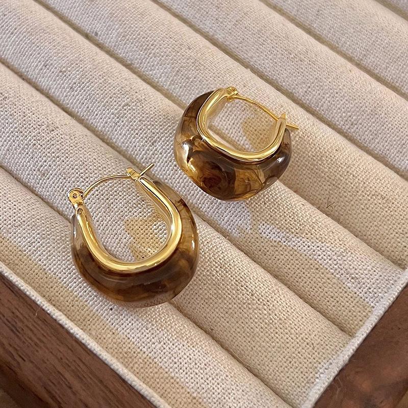 Maillard Coffee Color Round Geometric Earrings Fashionable Retro Simple Versatile Stud Earrings Popular High-end Earrings Women