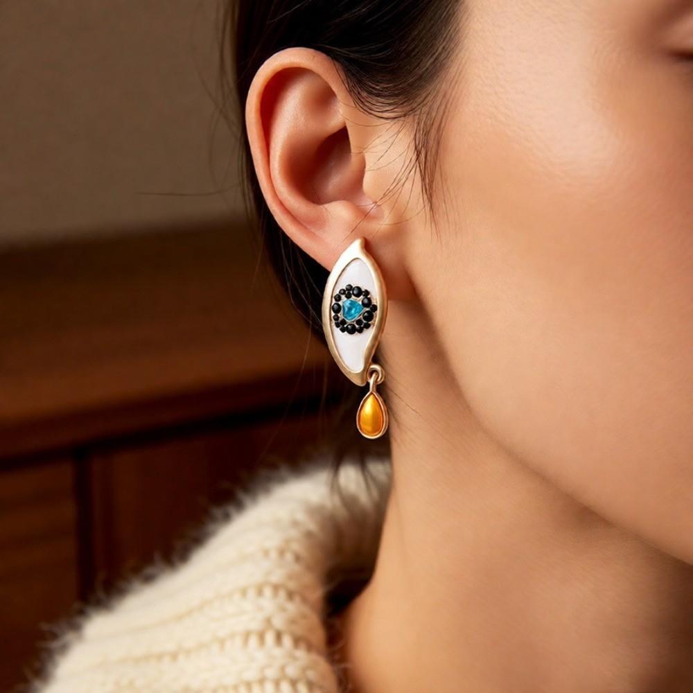 Pleated Crystal Devil's Eye Earrings Devil's Eye Vintage Long Drop Earrings  Girls