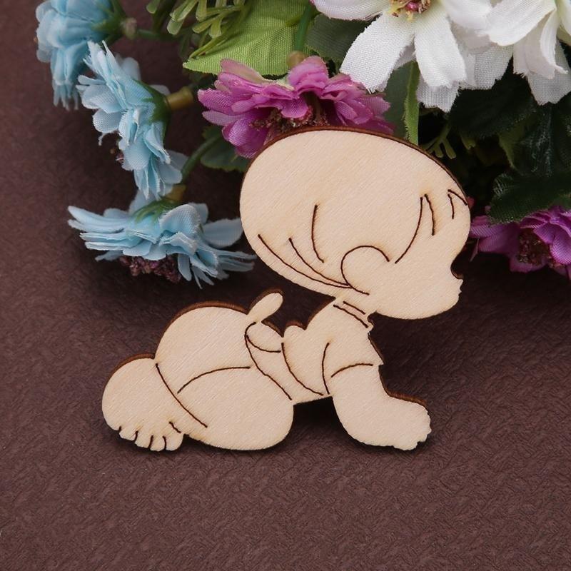 20Pcs Laser Cutting Cute Baby Shape Cards Wooden Chips Craft DIY Wedding Decoration Baby Shower Supp