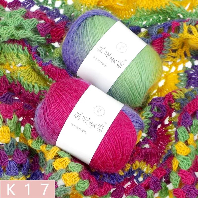 50g/Knäuel Regenbogen Baumwollgarn und Leinen Farbverlauf Handhäkeln Langabschnitt gefärbt Hand DIY Häkeln Schal Schal Zopfgarn Faden