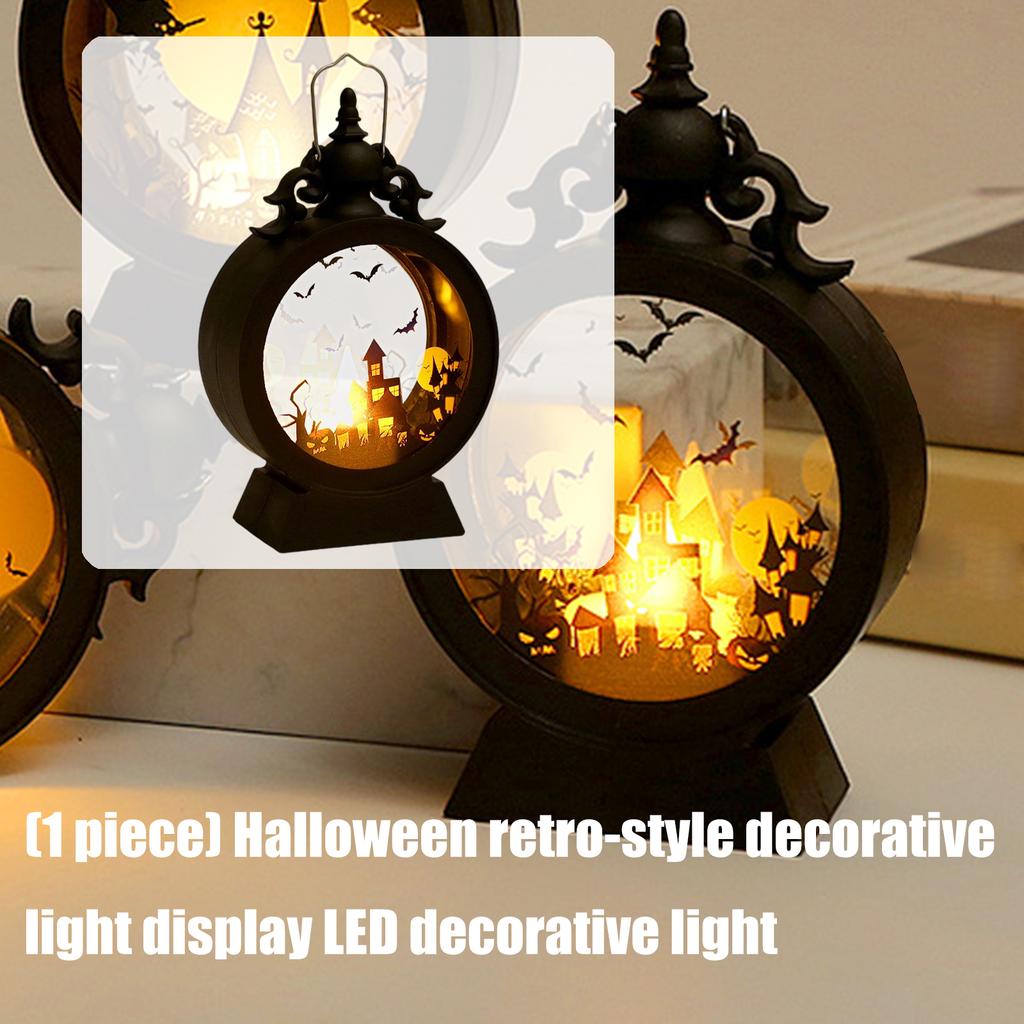 Classical Vintage Halloween Plastic Lanterns LED Decoration With Bat Pumpkins Pattern Indoor Party Decors