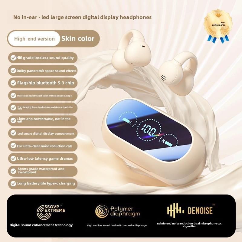 Auricolari Bluetooth a conduzione ossea con clip per orecchio Senza movimento dell'orecchio Display digitale Auricolari a lunga durata