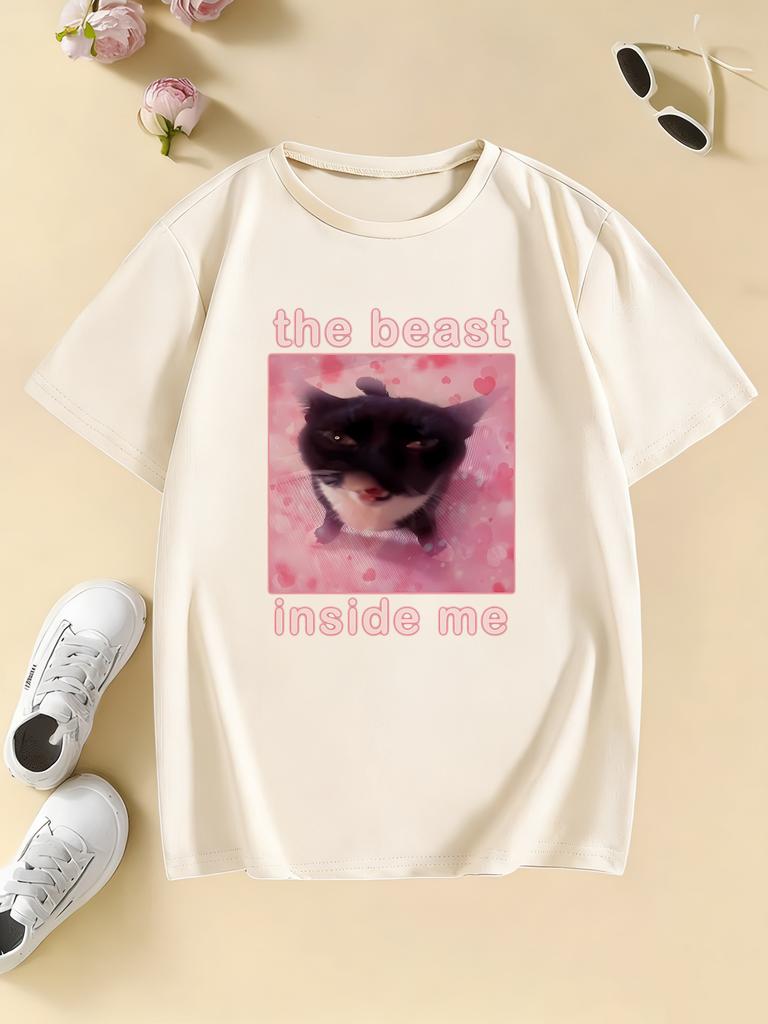 The Beast Inside Me Cat Meme Print T Shirts Cartoon Kids Children's T-shirt Boys Girls Summer Spring Casual Top Tee