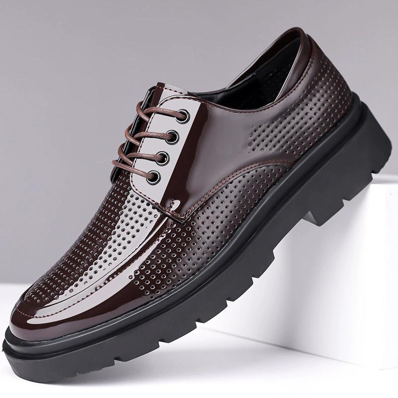 Summer Fashion Formal Men Shoes Punch Lace Breathable Hollow Business Dress Shoes Genuine Leather Casual Sandals Oxfords