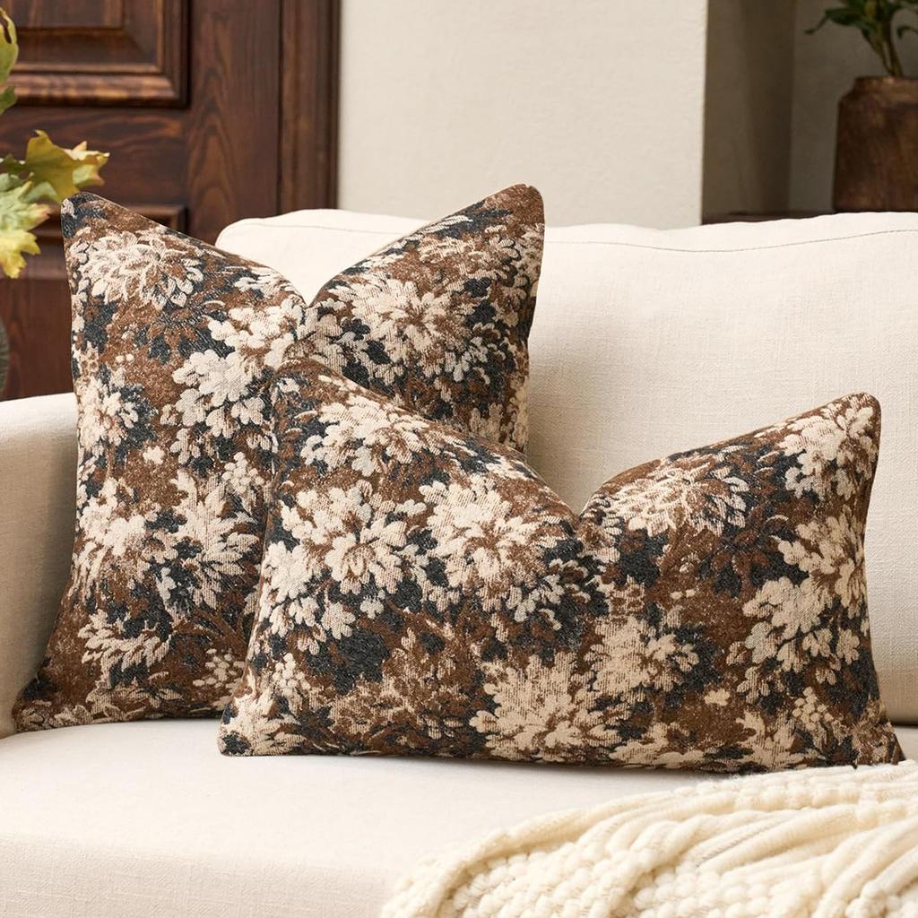 Vintage Neutral Floral Jacquard Throw Pillowcase Soft Decorative Farmhouse Accent Couch Pillow Case for Home Living Room Bed