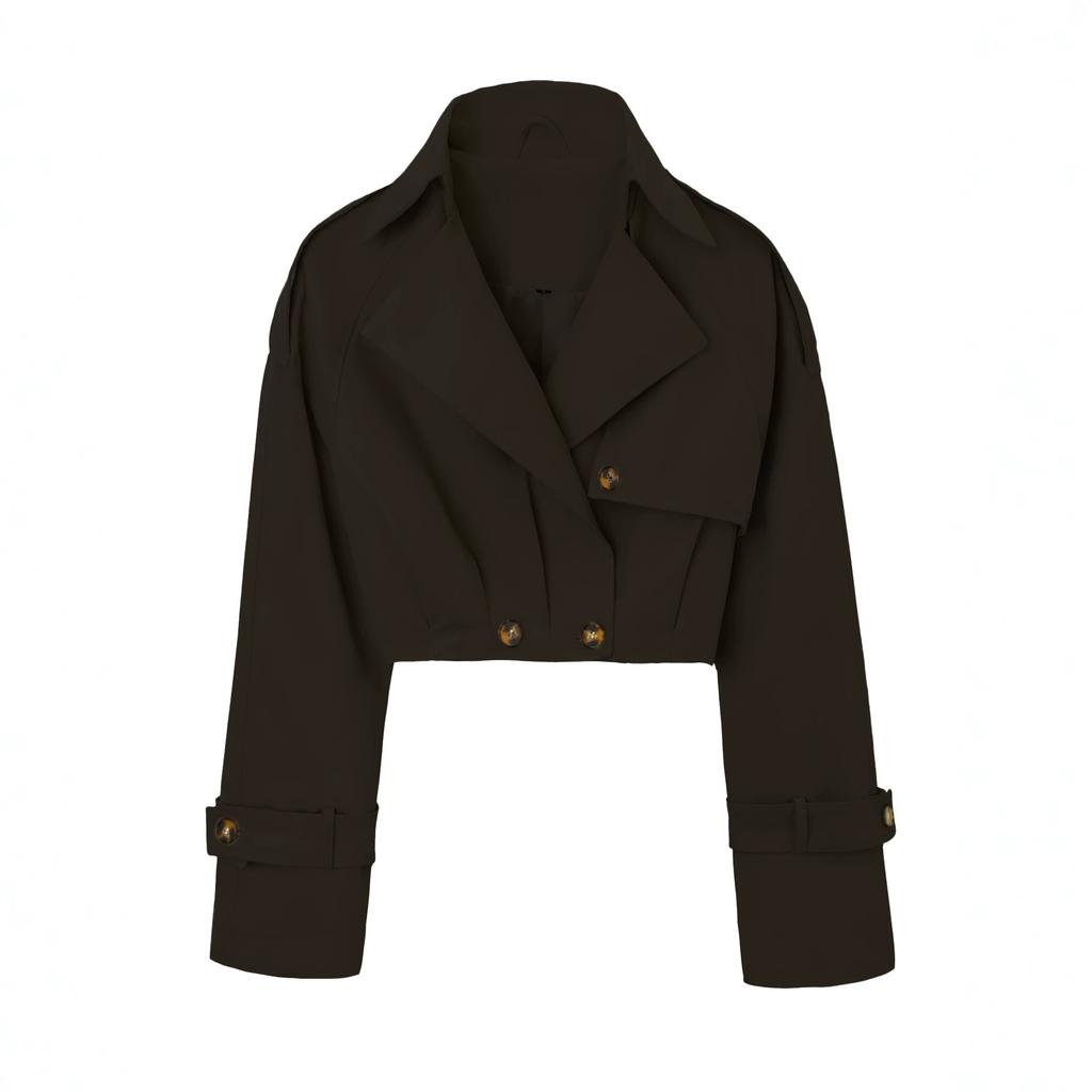 Women's clothing 2026 spring and autumn European and American style double placket long sleeve double breasted short trench coat women's short trench