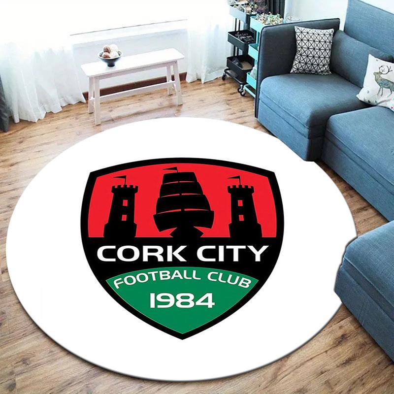 Cork City F.C Round Area Rug,Carpet Rug for Living Room Bedroom Sofa Playroom Decor,Non-slip Floor Mat