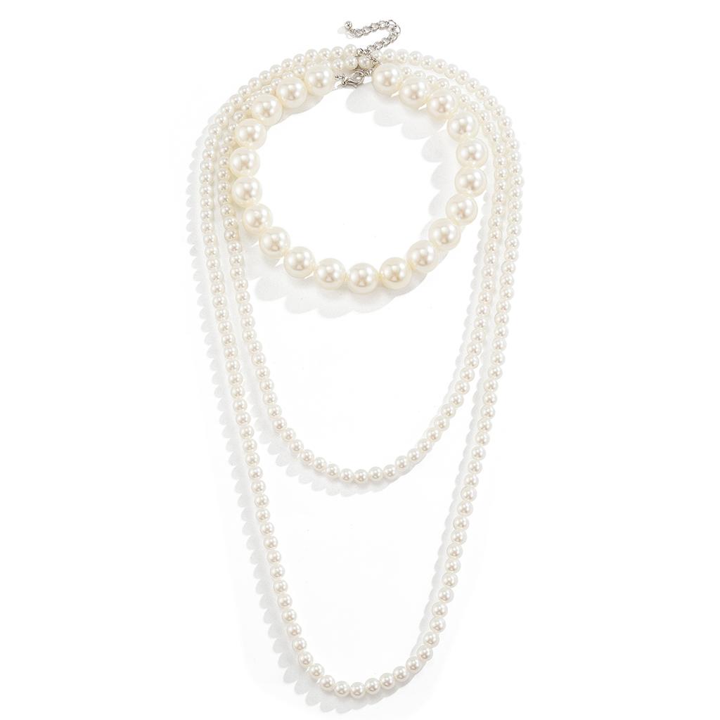 Ingemark 2Pcs/Set Multilayer Imitation Pearl Chain Necklace for Women Wed Bridal Vintage Adjustable Long Link Party Jewelry Gift