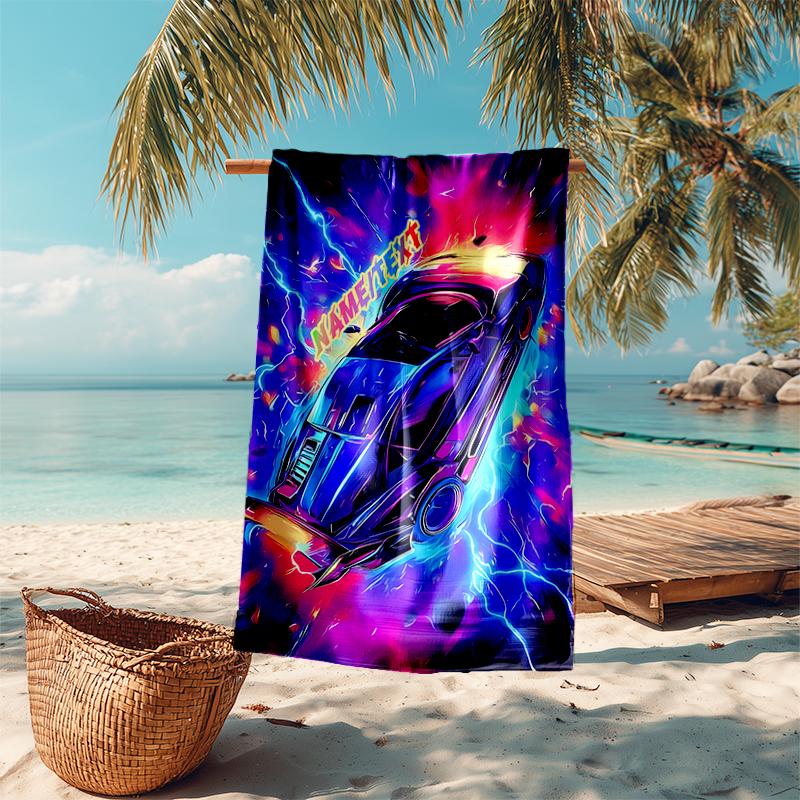 1PC Custom Name "Electric Speed: Neon Rush" Beach Towel Highly Absorbent And Sand-Resistant Towel for Swimming, Pool, Yoga, And Travel Lightweight