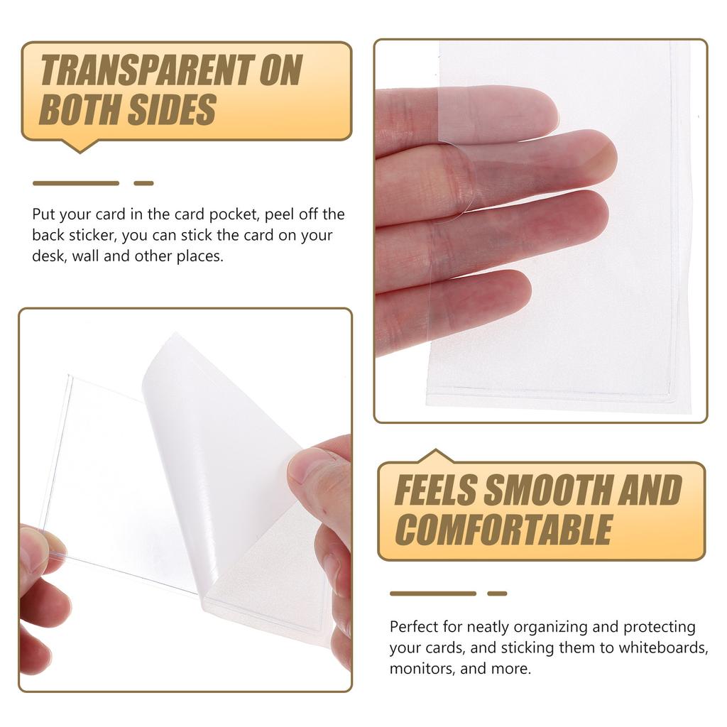 10Pcs Clear Index Card Pockets Self Adhesive Label Holders Protective Transparent Card Organizers for Library Office Warehouse