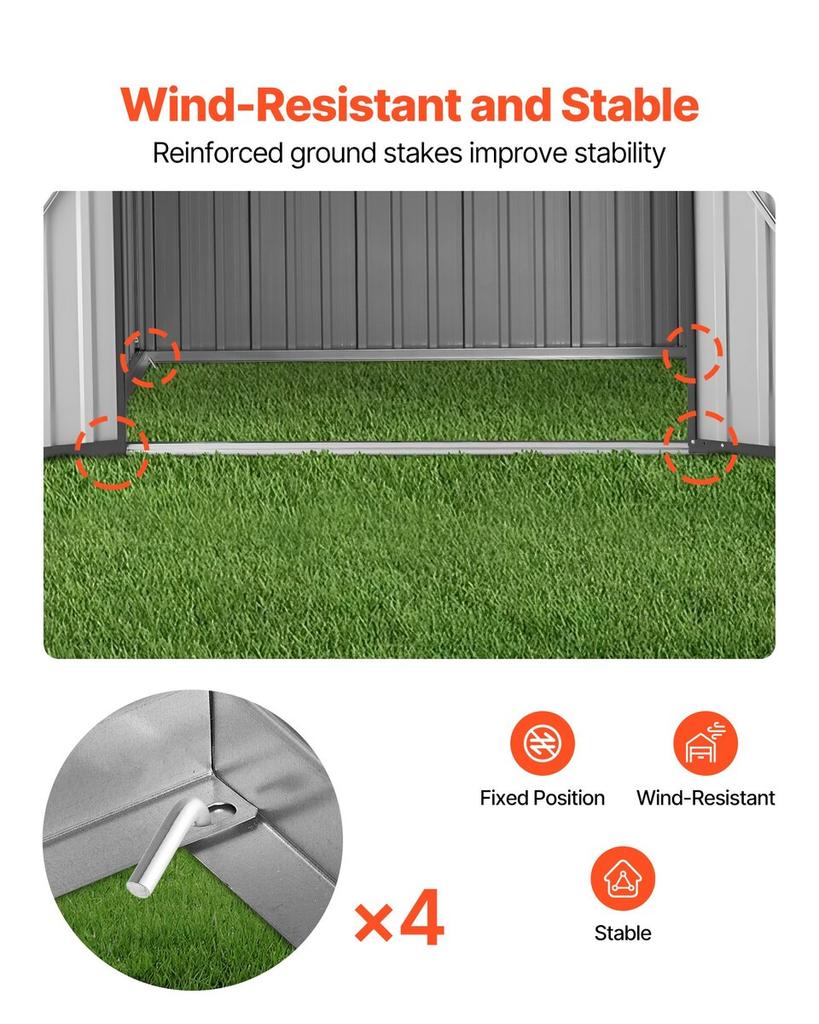 1860 X 1210 X 1841 Mm Metal Garden Shed, Outdoor Storage Shed with Lockable Doors & 4 Louver Vents, Peak Roof Metal Sheds Outdoors Storage, Storaged