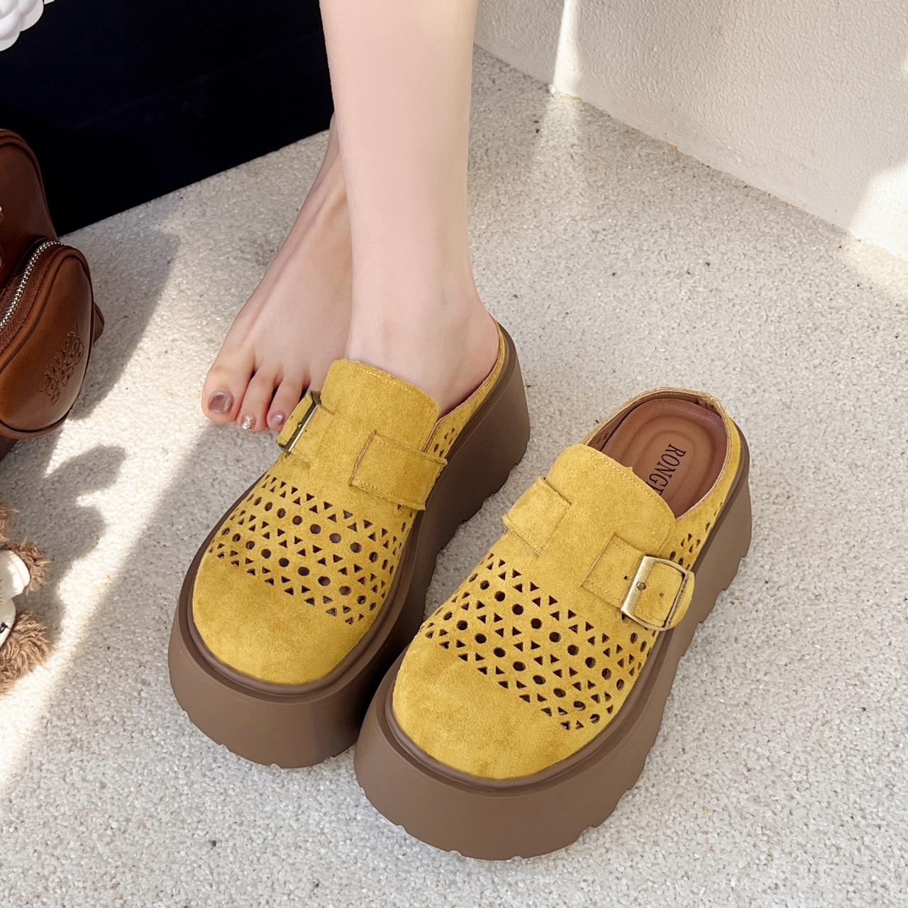 

Женские весенние туфли Birkenstocks с одной педалью, ленивые, на толстой подошве, 2025, новые, увеличивающие рост, верхняя одежда, полутапочки с сумкой на голову 35
