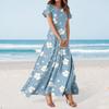 Women's Hawaiian Print Casual Round Neck Short Sleeve High Waist Dress