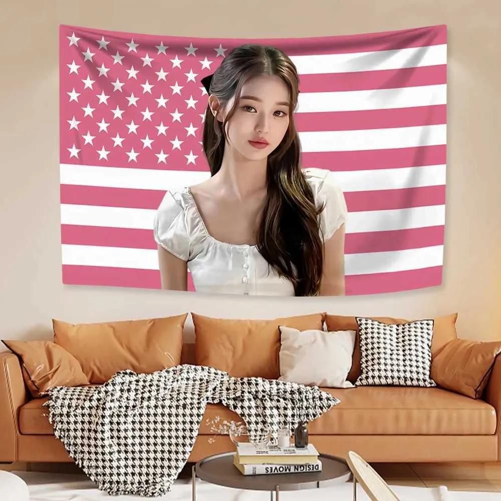 158. Wonyoungs Flagge der Vereinigten Staaten Wandteppich Kpop Idol Poster Wandbehang Heimdekoration Schlafzimmer Wohnheim Tapiz Konzertbanner Party Hintergrund Y240816