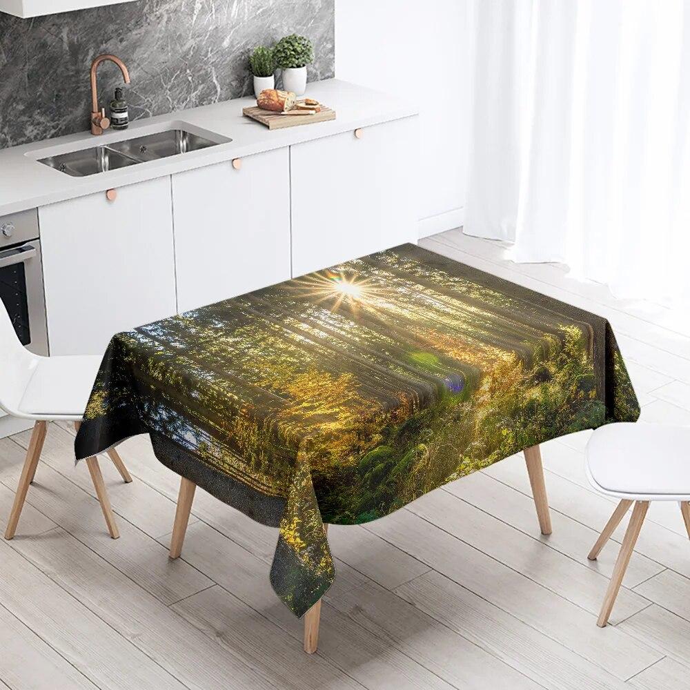 Forest Trees Printed Rectangular Tablecloth Outdoor Camping Stain Resistant Waterproof Kitchen Table Home Decor