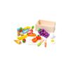 RiZKiZ Wooden Pretend Kitchen Set with 16 Assorted Fruits, Vegetables, and Food Items, Magnetic Design, Includes Cutting Board, Knife, and Wooden Box,