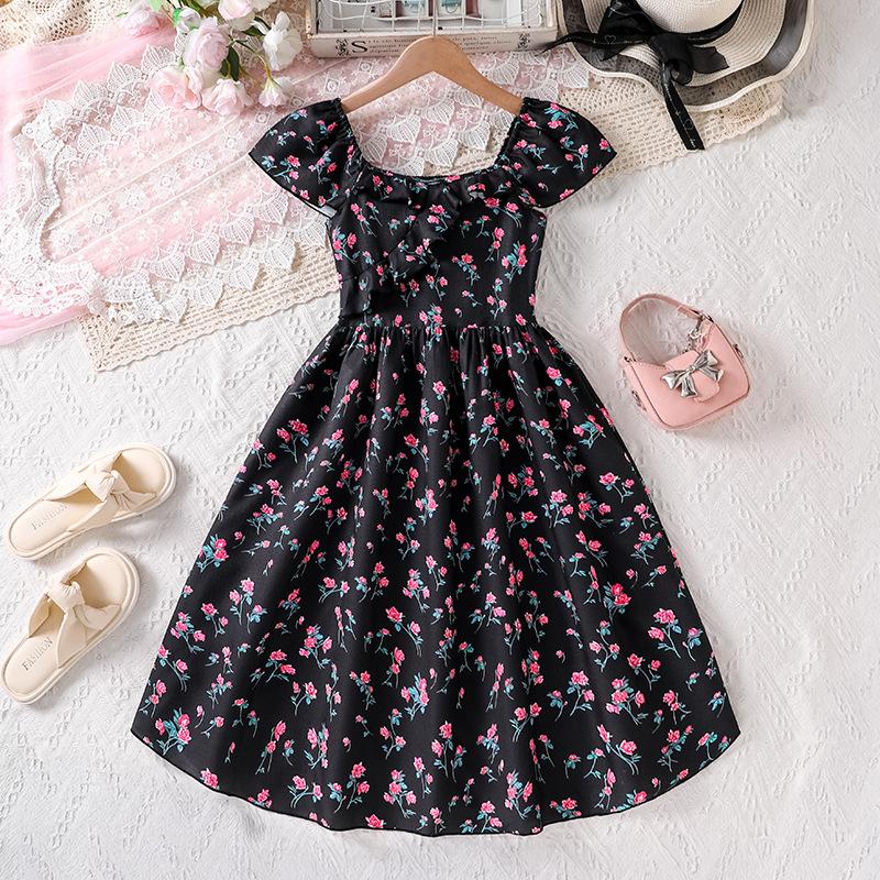 

Girls Fashion Dress Spring/Summer Children s Elegant Printed Spaghetti Strap Waist-cinched Princess Dress 170cm=12Y чорний