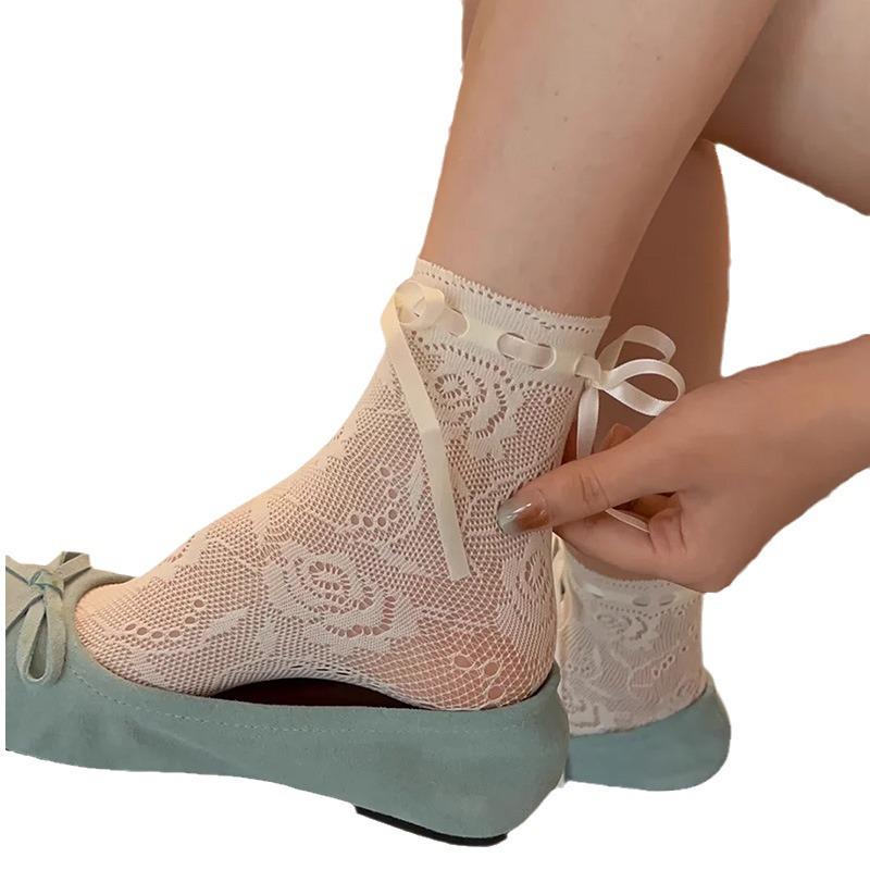 Women's Cute Lace Mary Jane Socks - Medium Tube, Calf-Length, Thin, Sweet, Summer Style.