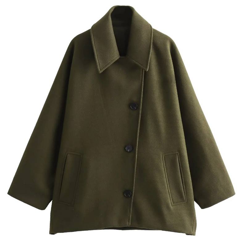 Women Tweed Coat Solid Color Suit Collar Long Sleeve Double Breasted Autumn and Winter Imitation Wool Mid-length Jacket