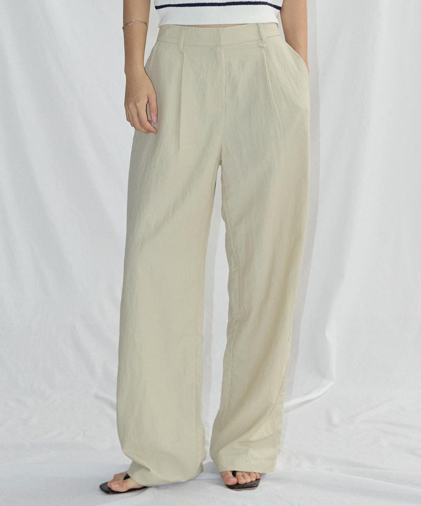 CITYBREEZE Cool Air Back Elastic Single-Pleat Wide Pants_Light Khaki