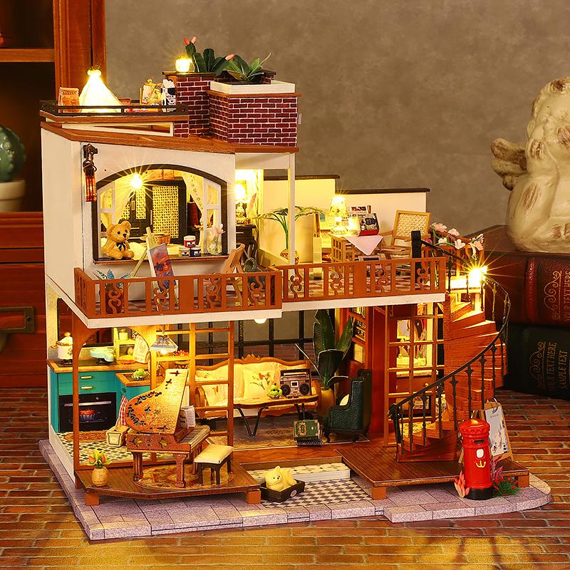 DIY Doll House Kit Mini 3D Puzzle Assembly Building Model Toys Home Bedroom Decoration With Furniture Wooden Crafts Dollhouse