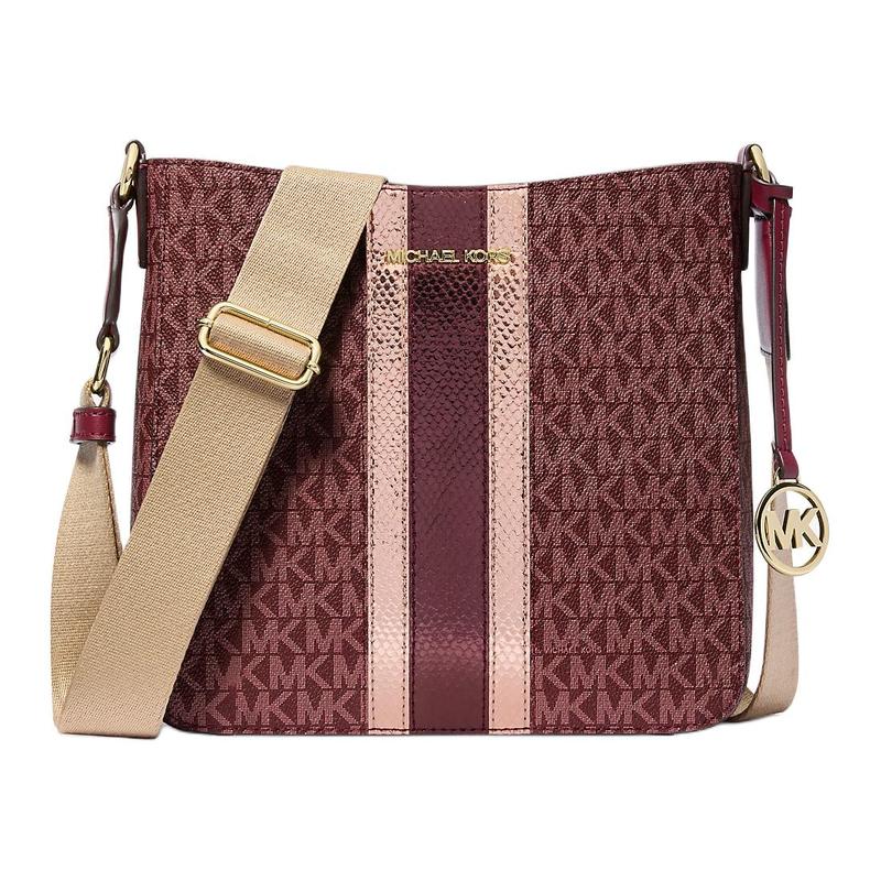 MICHAEL KORS Jet Set Travel Signature Logo Print Coated Canvas Messenger Bag Crossbody Small Women s Oxblood коричневый