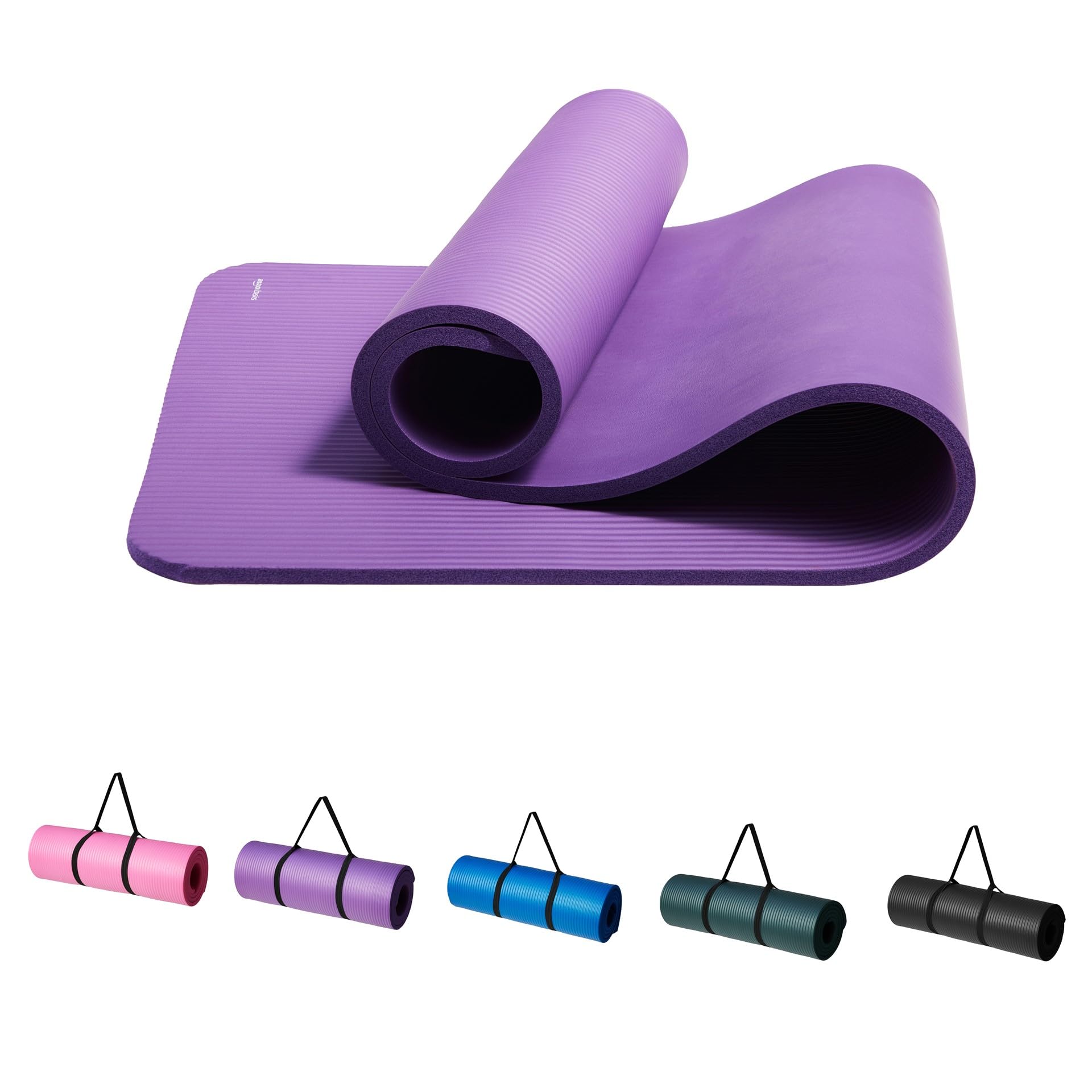 

Amazon Basics Thick Yoga Mat, 12mm, with Carry Strap, Workout Mat, Stretching Mat, Pilates Mat, 188x61x1.2cm, Purple