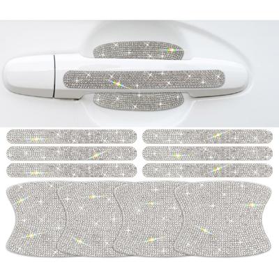 Hinestone Bling Door Handle Reflective Trim Stickers Universal Side Rear View Mirror Safety Scratch Resistant Protector Galaxy AB Set
