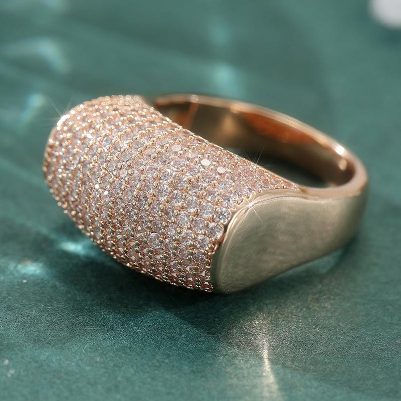 Luxury Micro Pave White CZ Women's Ring Aesthetic Gold Color Geometry Daily Wear Party Jewelry Anniversary Gift
