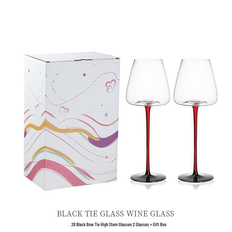 Burgundy Red Wine Glass with Black Base - Crystal Champagne, Concave Bottom, Tall Stem for Home Use