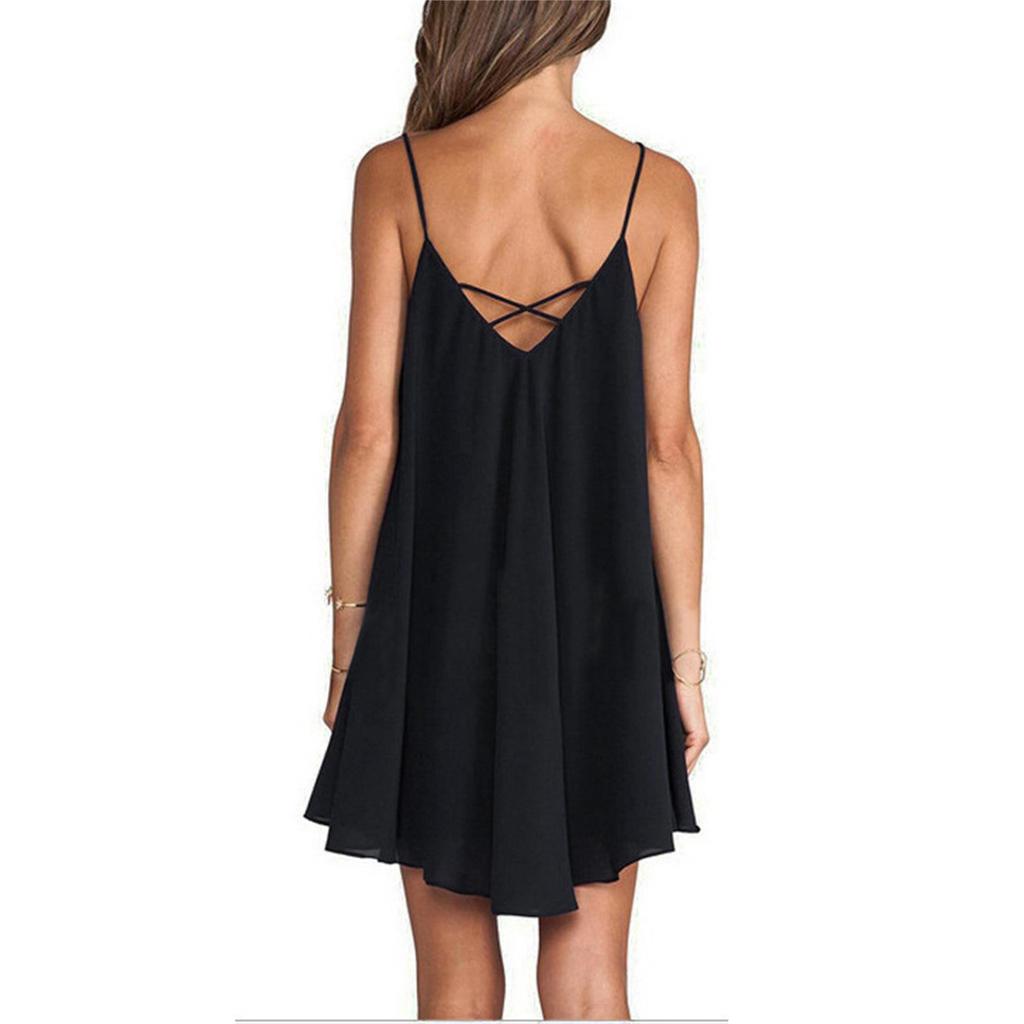 Women's Sleeveless V Neck Solid Color Dress Summer Casual Loose Fit Spaghetti Strap Mini Dress Lightweight Comfortable Fabric