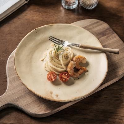Coarse Pottery Shallow Plate Retro Style Plate Vegetable Plate Household Japanese Tableware Plate Dinner Plate Round Western Food Plate Pasta Plate