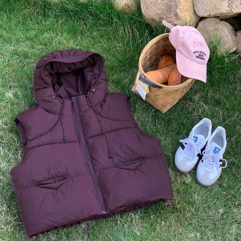 New Winter Hooded Vest Versatile and Fashionable Slimming Cotton Shoulder Chopping Korean Loose Women's Cotton Horse Clip