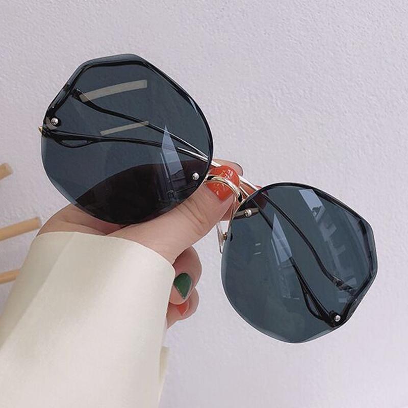 Irregular Round Sunglasses Woman Brand Designer Gradient Fashion Sun Glasses Female Rimless Metal Curved Temples