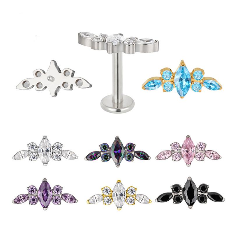 1 PZ Titanio G23 Piercing Labret Filettatura Interna Orecchini Zircone Occhio di Cavallo Fiore Helix Cartilagine Stud Labbra Gioielli per il Corpo 16G