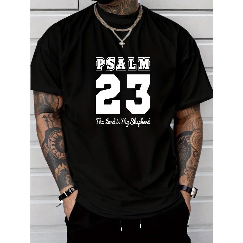 

European Size Christmas Men s Casual Fashion The Lord Is My Shepherd Psalm Letter Print Short-Sleeve T-Shirt, Regular Fit Crew Neck 4XL чорний