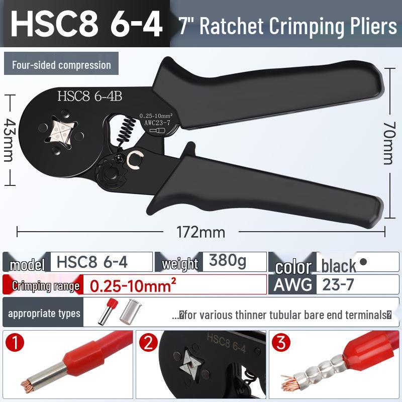 Electrician's Quad-Sided Crimping Pliers for Cold Press Copper and Wire Lugs, Terminals.
