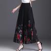 Sommer Chinesischer Stil Vintage Chiffon Weite Hosen Damen Hohe Taille Druck Patchwork Tasche Knopf Gerade Gekürzte Hosen