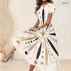 Women Plus Size Black Floral Printed Round Neck Short Sleeve A Line Long Dress
