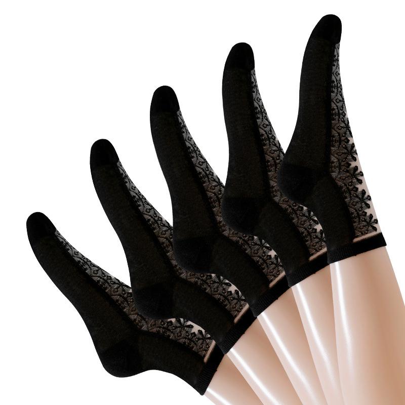 

Женские летние кружевные носки из хлопка с кружевом, износостойкие, дышащие, нескользящие, средней длины, из хрустального шелка 1 pair