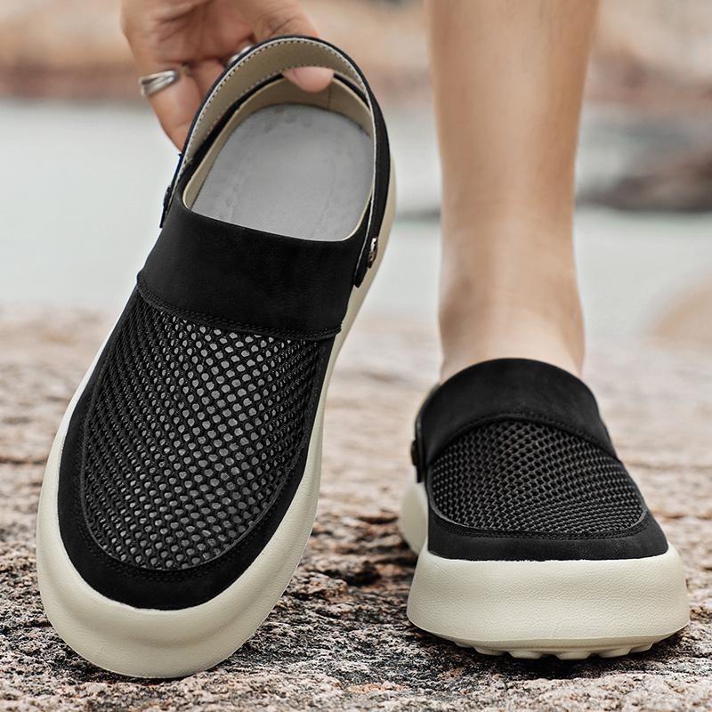 Mesh Closed Toe Sandals Slides Half Shoes For Men Mules Slip On Flats Outdoor Backless Loafers Slippers Semi-Drag Casual Shoes