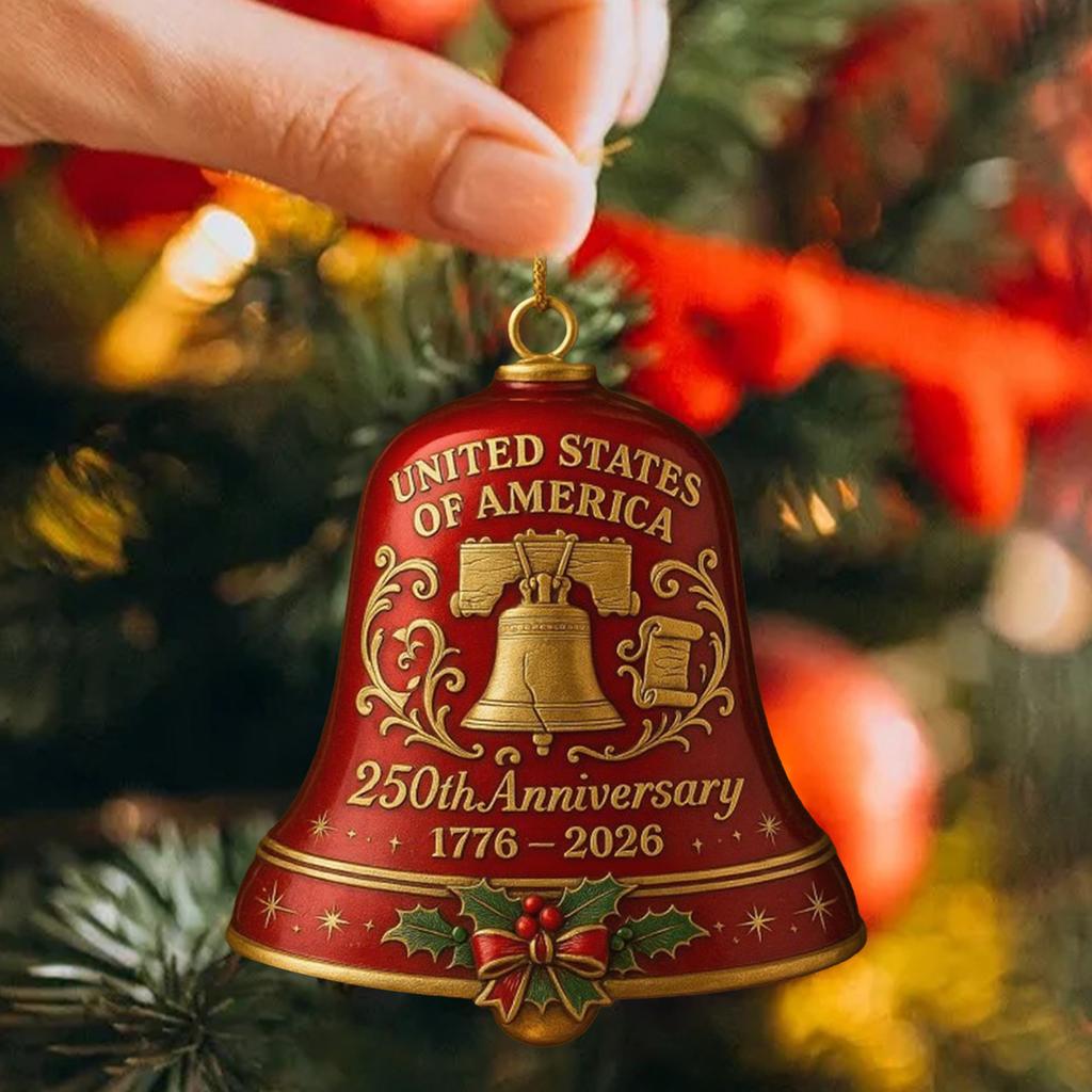 United States 250th Anniversary Bell Ornament Elegant USA 250th Anniversary Bell Ornament for Patriotic Holidays Christmas Tree