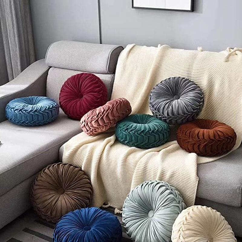 Green Christmas Round Velvet Cushion 3D Pumpkin Pleated Pillow for Sofa Chair Floor Vintage Velvet Floor Pillows for Sofa Couch