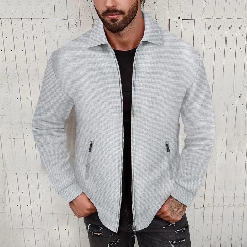 Waffle Long Sleeved Zipper Men's Jacket High Street Casual Men's Autumn Jacket