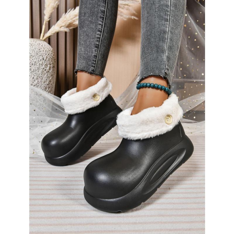Fleece rain shoes women wear in autumn and winter waterproof big head heightening rain boots lightweight non-slip water shoes short plush water boots