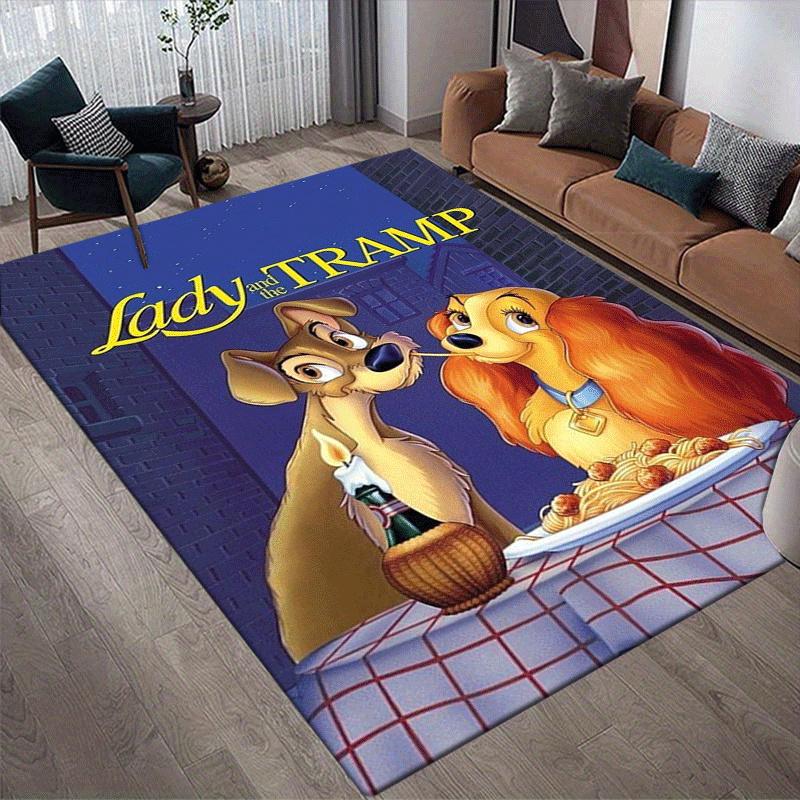 1pc Lady and The Tramp Pattern Area Rug Soft Flannel Floor Mat for Living Room,Office,Bedroom and Carpet,Sofa Coffee Table Floor Mat