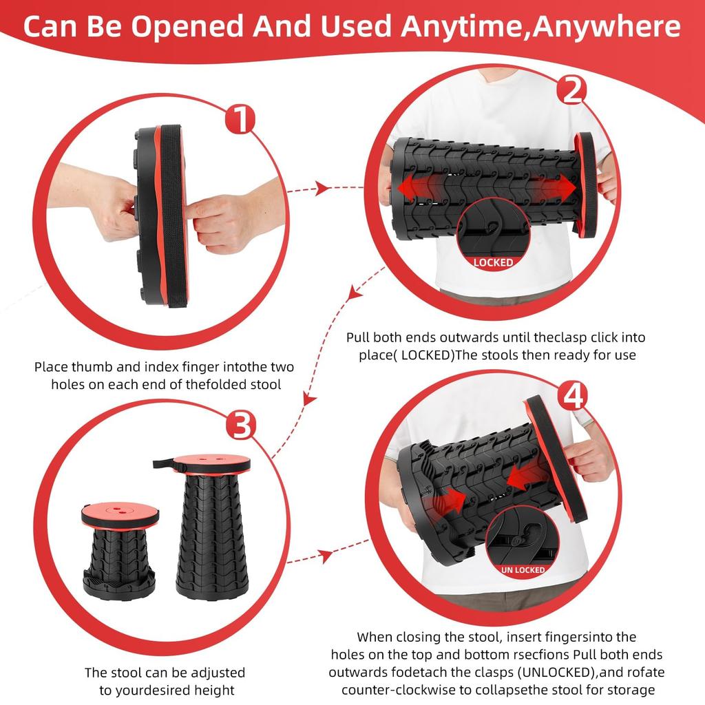 Upgraded Folding Stool Lightweight Yet More Sturdy with Load Capacity 400lbs Space Saving Furniture Stools for Camping Fishing