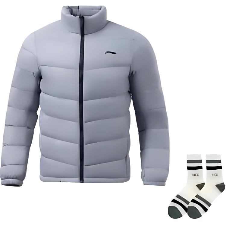 Li-Ning Solid Color Stand Collar Warm Down Jacket Men Outerwear Gray AYMT337-2